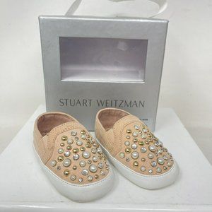 Stuart Weitzman Baby Deco Baby Size 2 Girls Jeweled Faux Suede First Shoes Pink